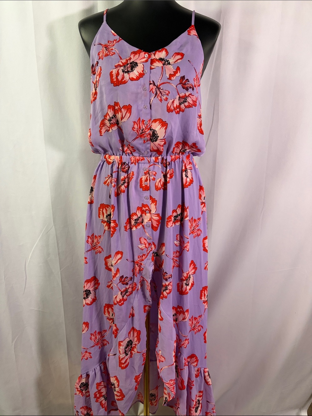 NWOT Belle Vere Purple & Red Pink Floral Print High Low Sleeveless Maxi Dress